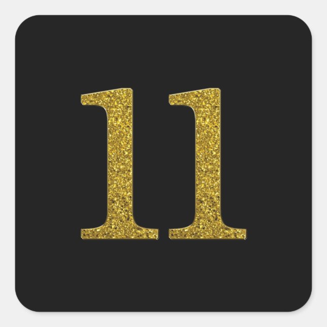 Gold Glitter Number 11 Square Sticker (Front)