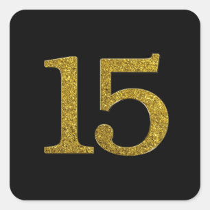 Gold Glitter Number 15 Wide Font Square Sticker