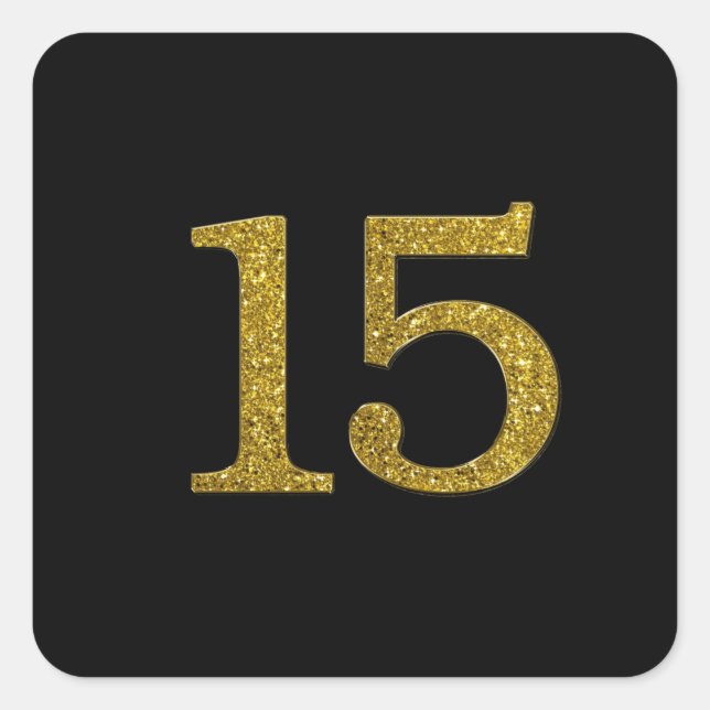 Gold Glitter Number 15 wide font Square Sticker (Front)
