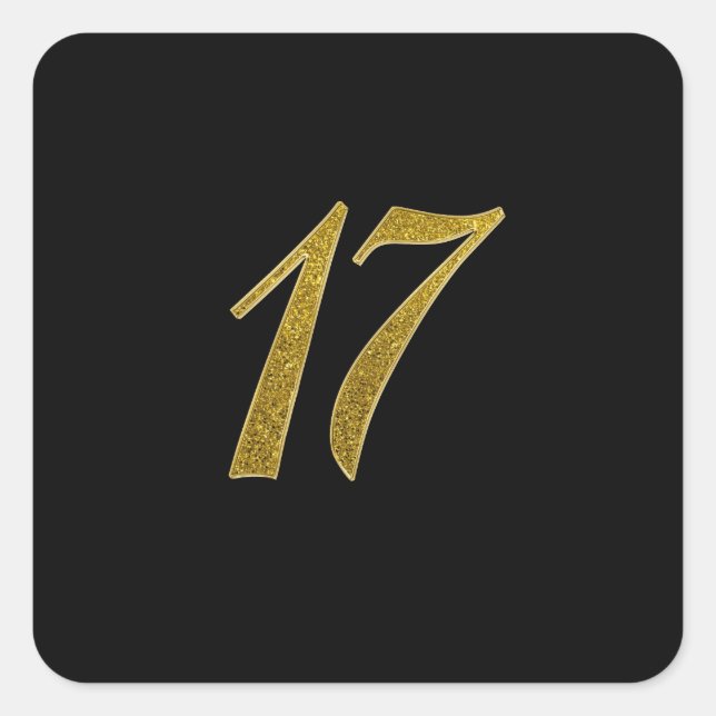 Gold Glitter Number 17 Square Sticker (Front)