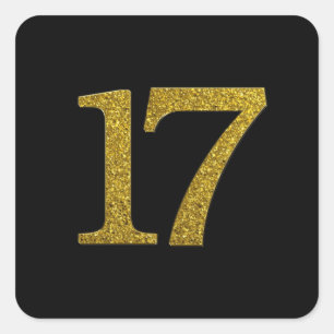 Gold Glitter Number 17 Wide Font Square Sticker