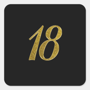 Gold Glitter Number 18 Square Sticker