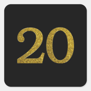 Gold Glitter Number 20 wide font Square Sticker
