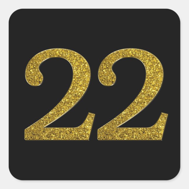 Gold Glitter Number 22 Wide Font Square Sticker (Front)
