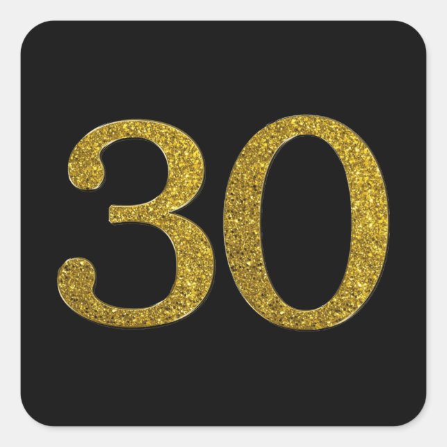Gold Glitter Number 30 Wide Font Square Sticker (Front)