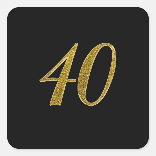 Gold Glitter Number 40 Square Sticker (Front)