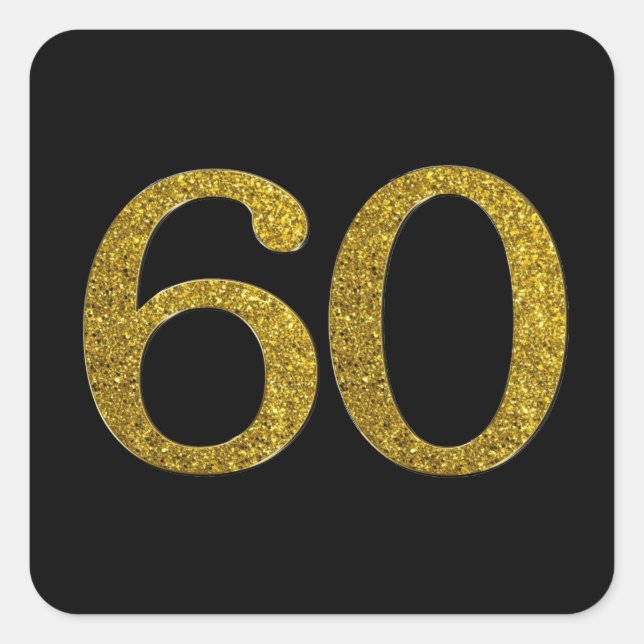 Gold Glitter Number 60 Wide Font Square Sticker (Front)