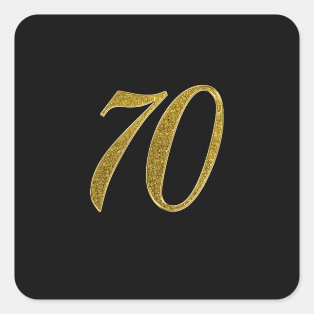 Gold Glitter Number 70 Square Sticker (Front)