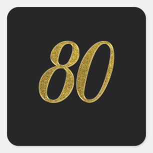Gold Glitter Number 80 Square Sticker