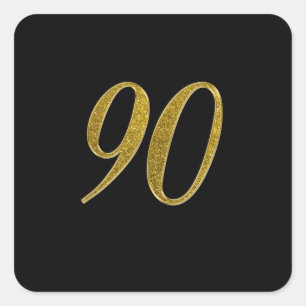 Gold Glitter Number 90 Square Sticker