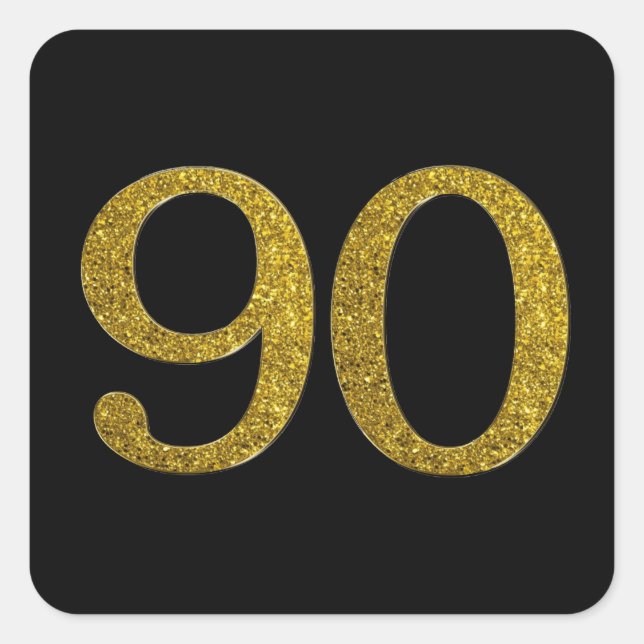Gold Glitter Number 90 Wide Font Square Sticker (Front)