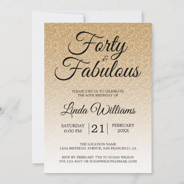 Gold Glitter Ombre 40 and Sassy 40th Birthday Invitation (Front)