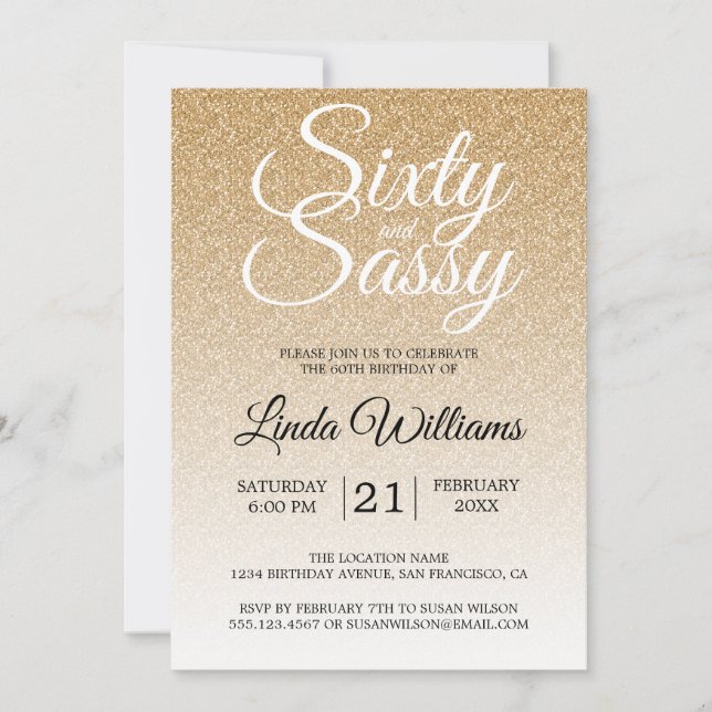 Gold Glitter Ombre 60 and Sassy 60th Birthday Invitation (Front)