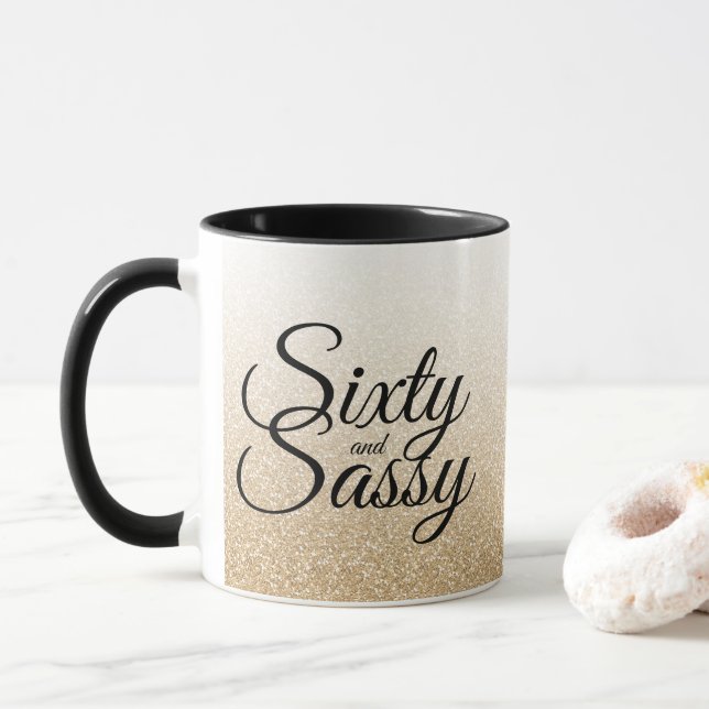 Gold Glitter Ombre 60 and Sassy 60th Birthday Mug (With Donut)