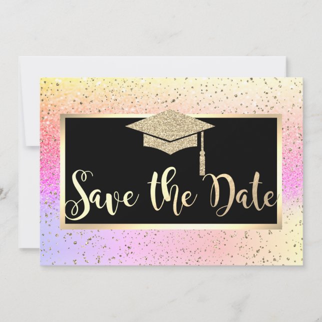 Gold Glitter Ombre Graduation Save The Date (Front)