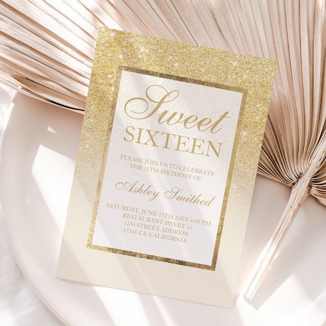 Gold glitter ombre ivory elegant Sweet sixteen 1 Invitation (Creator Uploaded)
