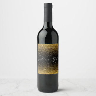 Gold Glitter on black fashion style  Wine Label