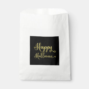 Gold Glitter On Black Happy Halloween Favour Bag