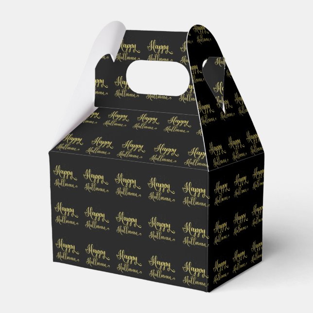 Gold Glitter On Black Happy Halloween Favour Box (Front Side)