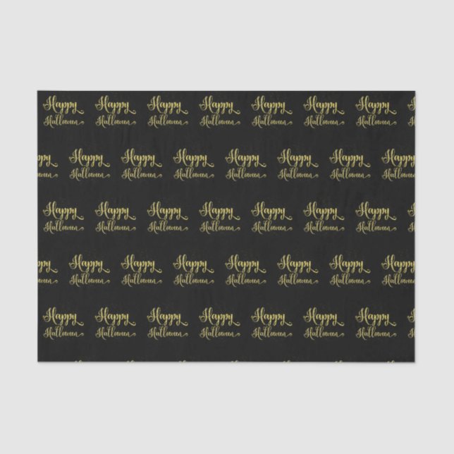Gold Glitter On Black Happy Halloween Tissue Paper (Front)