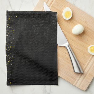 Gold glitter on black marble tea towel