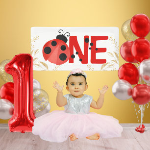Gold Glitter ONE Ladybug Birthday Mini Banner