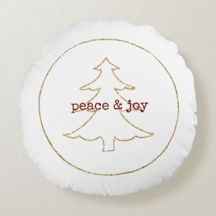 Gold Glitter Outline Christmas Tree Round Cushion