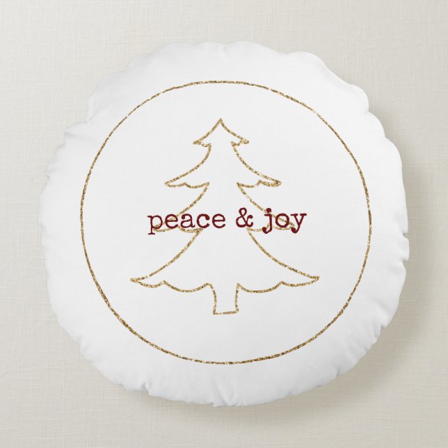 Gold Glitter Outline Christmas Tree Round Cushion (Front)