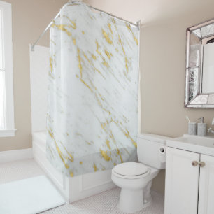 Gold Glitter Over White Marble Stone Shower Curtain