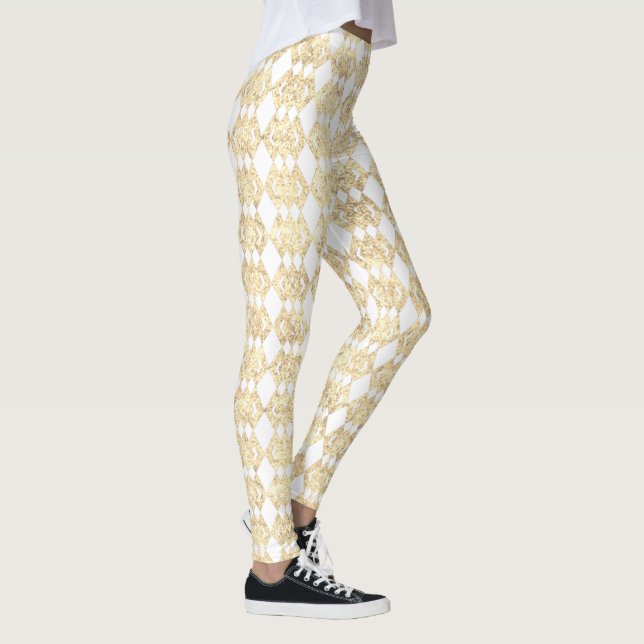 Gold Glitter Overlap Diamond Pattern Leggings (Right)