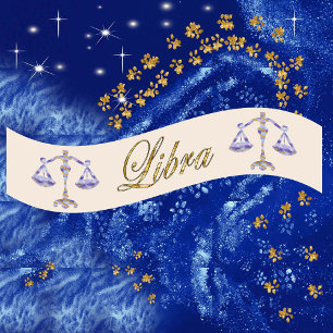 Gold & Glitter Painted Libra & Gold Name Satin Ribbon