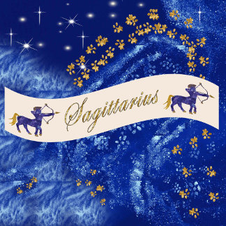 Gold & Glitter Painted Sagittarius & Gold Name Satin Ribbon
