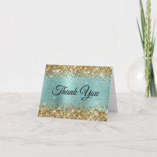 Gold Glitter Pale Turquoise Foil Thank You Card