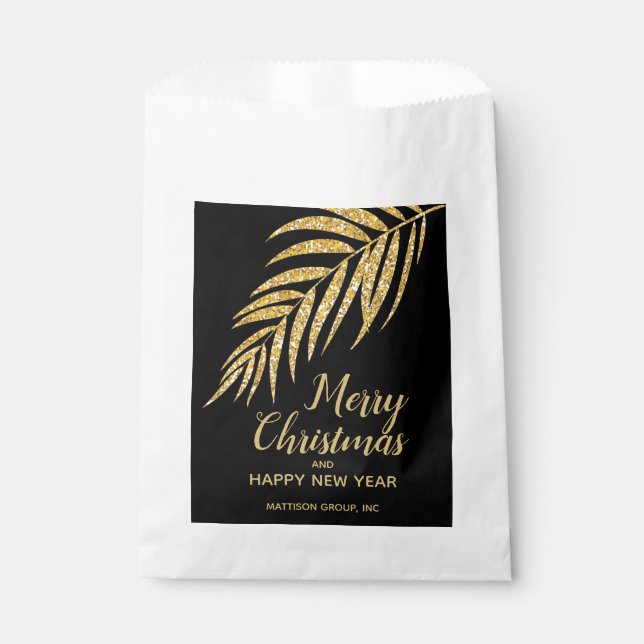 Gold Glitter Palm Christmas Holiday Favour Bag (Front)