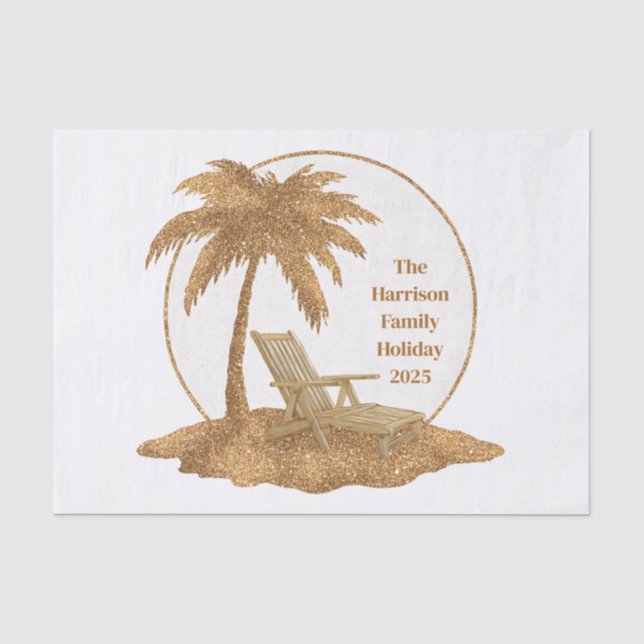 Gold Glitter Palm Tree with Custom Text Tissue Paper (Front)