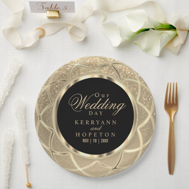 Gold Glitter Paper Plate (Wedding)