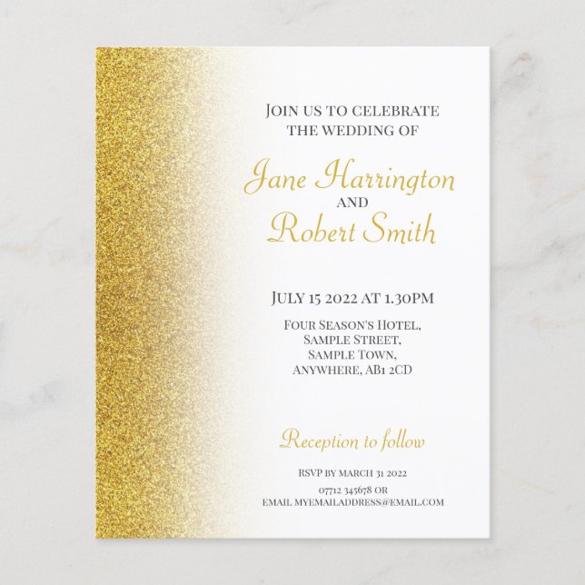 Gold Glitter Paper Wedding Invitation (Front)