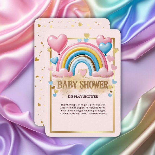 Gold Glitter Pastel Hearts and Rainbow Baby Shower Enclosure Card (Creator Uploaded)