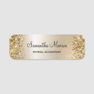 Gold Glitter Pastel Pearl Glam Logo Name Tag