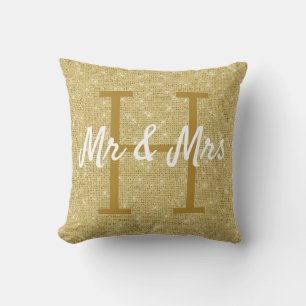 Gold Glitter Pattern Monogram Cushion