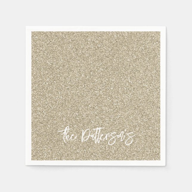 Gold Glitter Pattern NAME Elegant New Years Napkin (Front)
