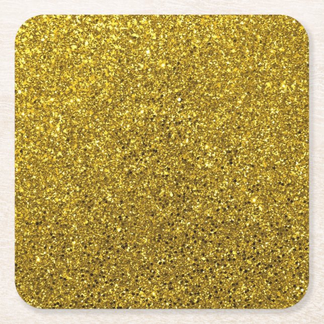 Gold Glitter Pattern Square Paper Coaster (Front)