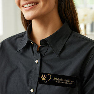 Gold glitter Paw Heart Veterinary Vet Business Name Tag