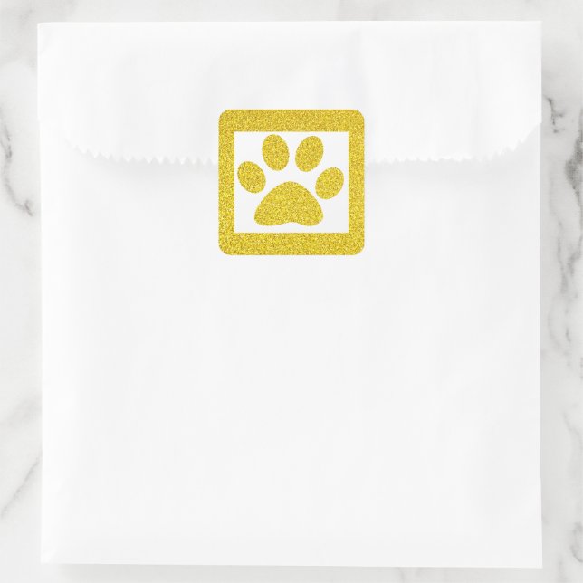 Gold Glitter Paw Prints White Cute Classy Holiday Square Sticker (Bag)