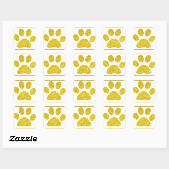 Gold Glitter Paw Prints White Cute Elegant Holiday Square Sticker (Sheet)