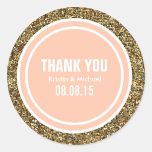 Gold Glitter Peach Custom Thank You Label