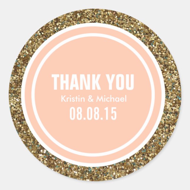 Gold Glitter Peach Custom Thank You Label (Front)