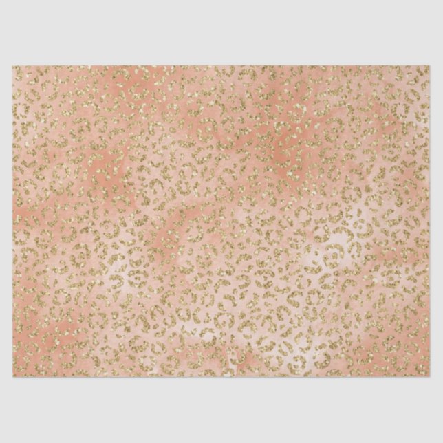 Gold Glitter Peach Rose Leopard Print   Tissue Paper (Front)