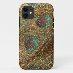 Gold glitter peacock feathers iPhone 11 case