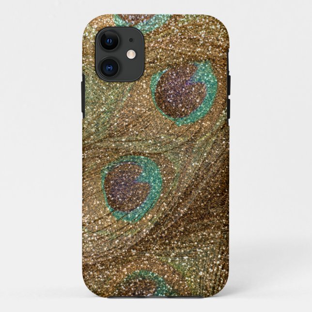 Gold glitter peacock feathers Case-Mate iPhone case (Back)